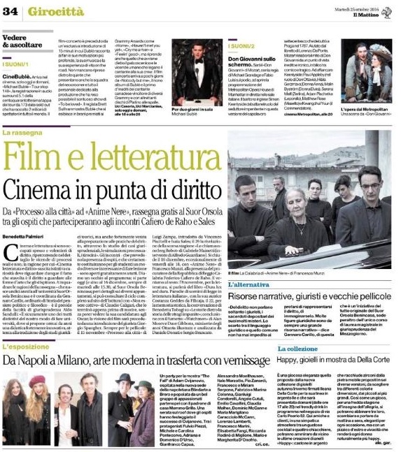 Il Mattino, 25/10/2016 - Da Napoli a Milano, arte moderna in trasferta con vernissage. 