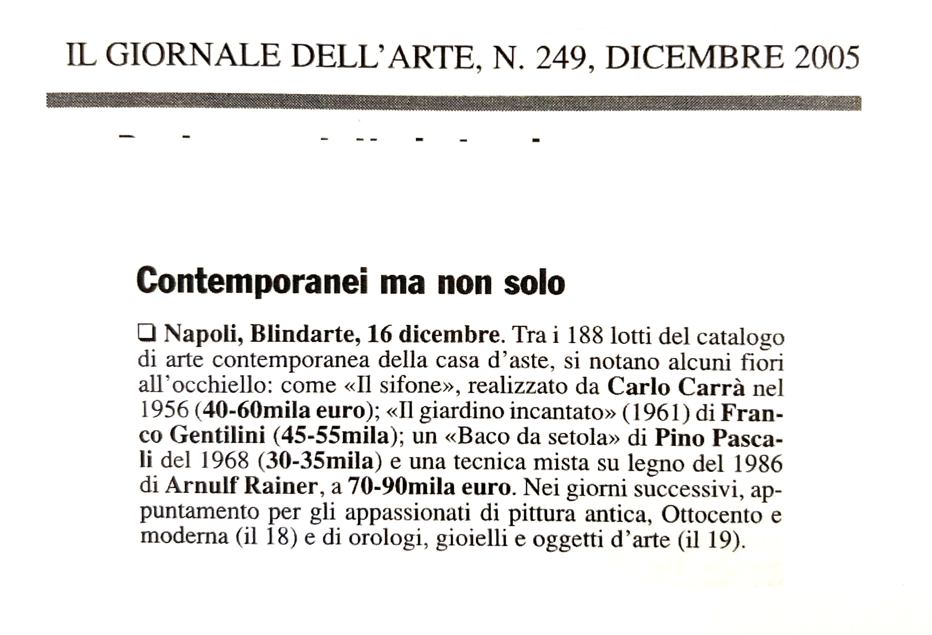 Il Gornale dell'Arte, dicembre 2005 - Contemporanei ma non solo