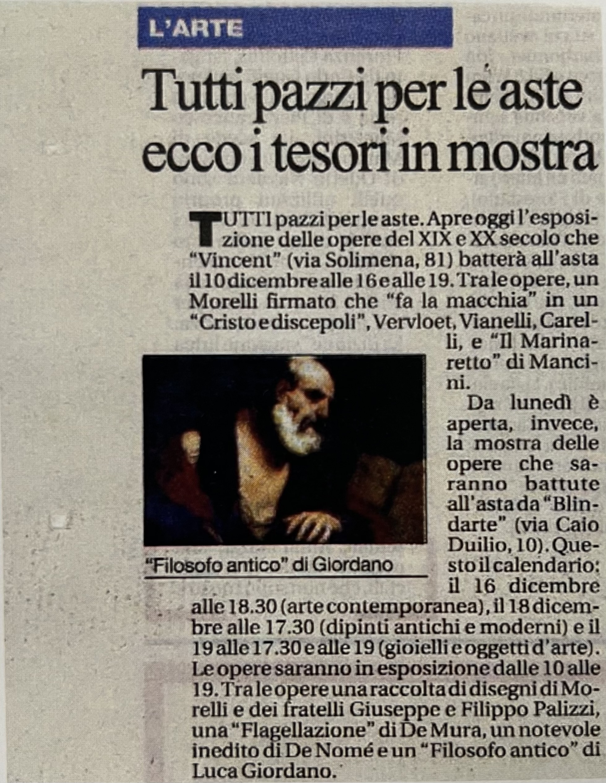 Republica, 3/12/2005 - Tutti pazzi per le aste ecco i tesori in mostra. 
