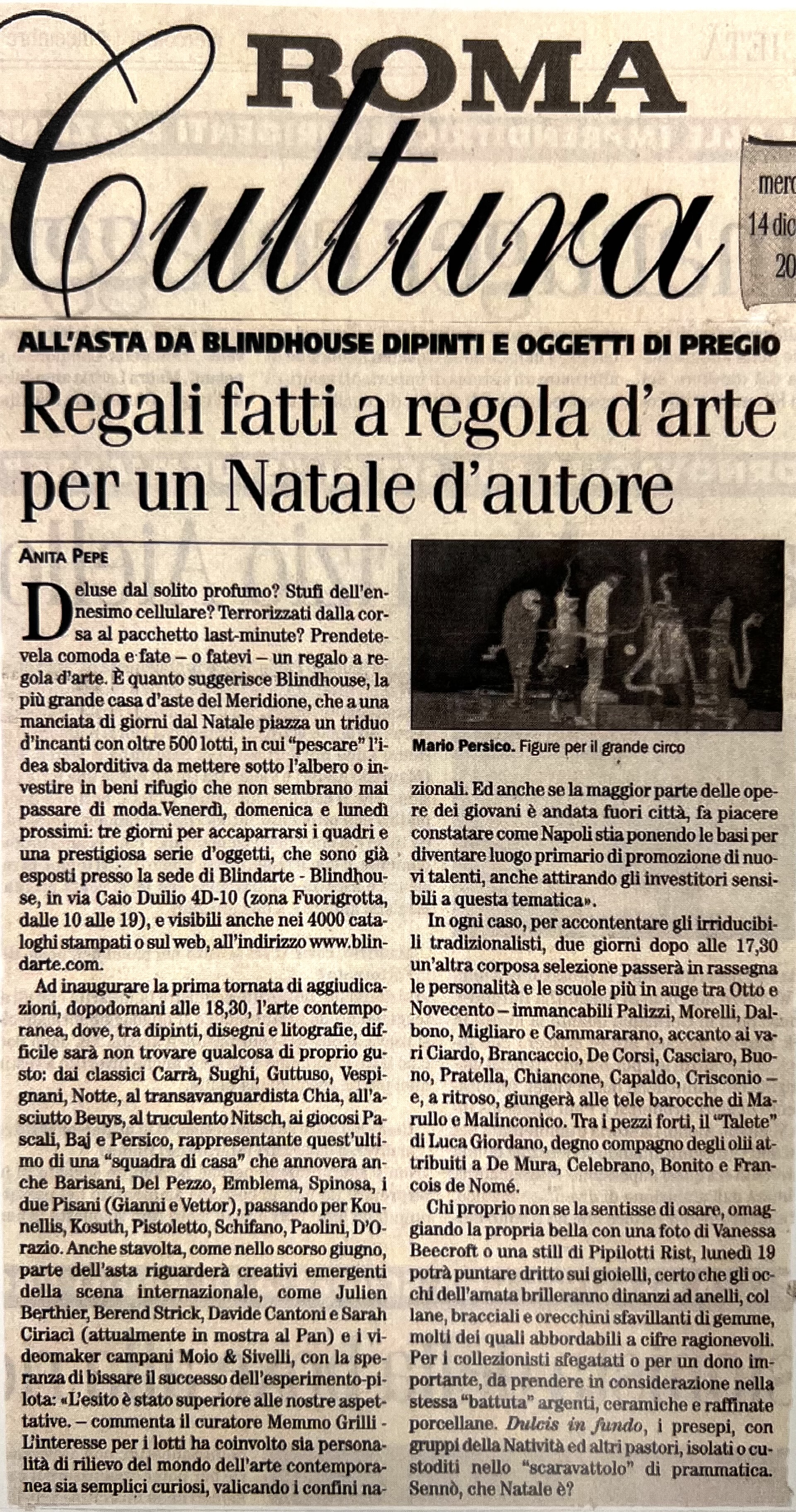 Il Roma, 14/12/2005 - regali fatti a regola d'arte per un Natale d'autore. (di A. Pepe)