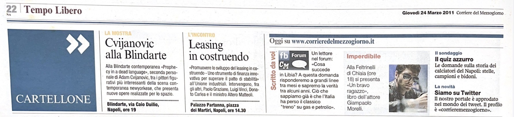 Corriere del Mezzogiorno, 24/3/2011 - Cvijanovic alla Blindarte