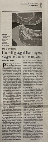 Il Mattino, 28/10/2012 - I nuovi linguaggi dell'arte inglese viaggio nel tempo e nello spazio. (di Paola  [..]