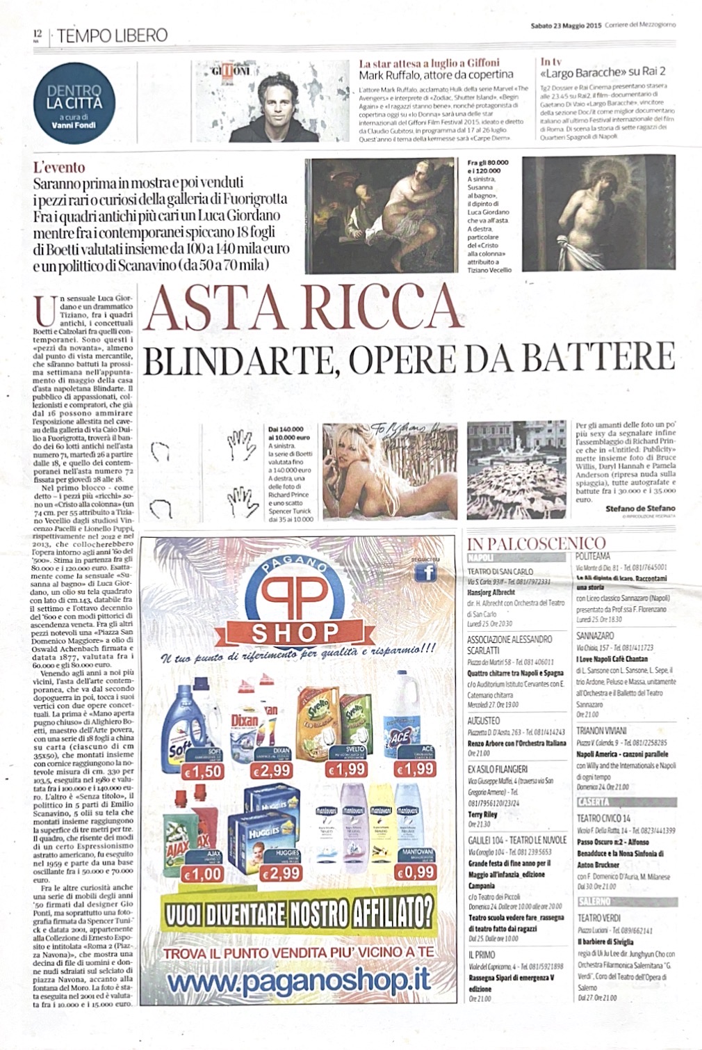 Corriere del Mezzogiorno, 23/5/2015 - ASTA RICCA. Blindarte, opere da battere. (di Stefano de Stefano [..]