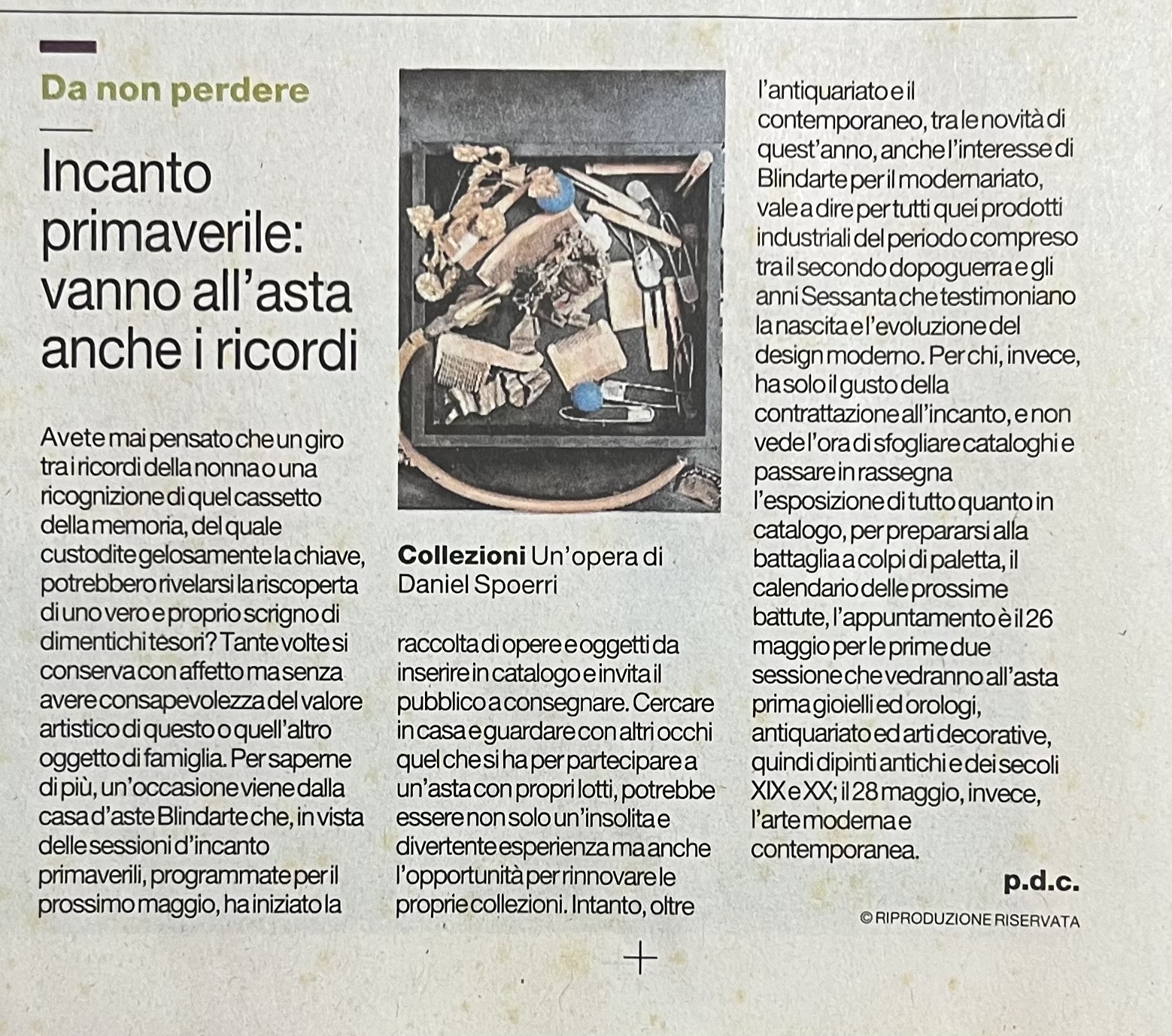 Il Mattino, 26/3/2015 - Incanto primaverile: vanno all'asta anche i ricordi. (di Paola de Ciuceis)