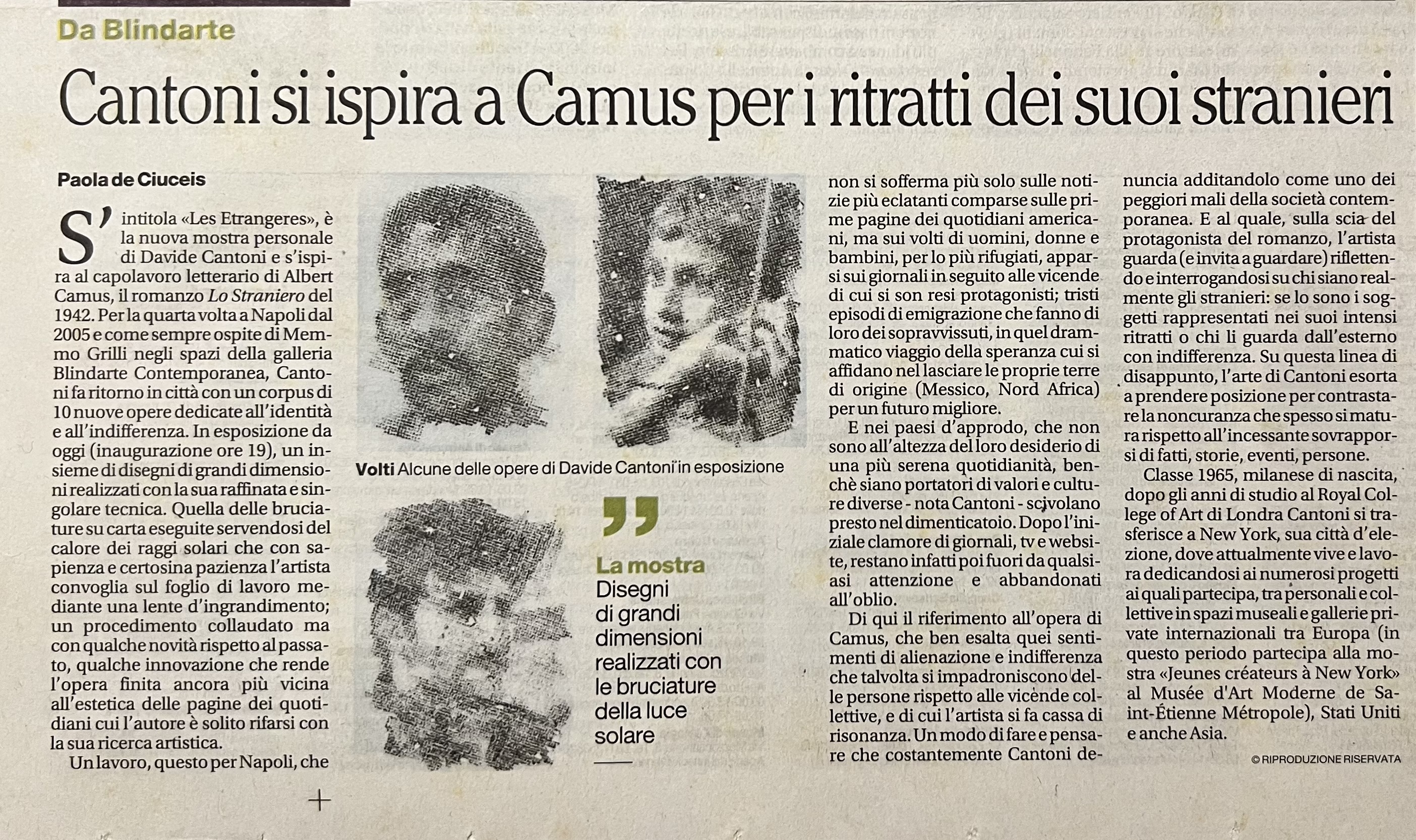Il Mattino, 11/6/2014 - Cantoni si ispira a Camus per i ritratti dei suoi stranieri. (di Paola de Ciu [..]