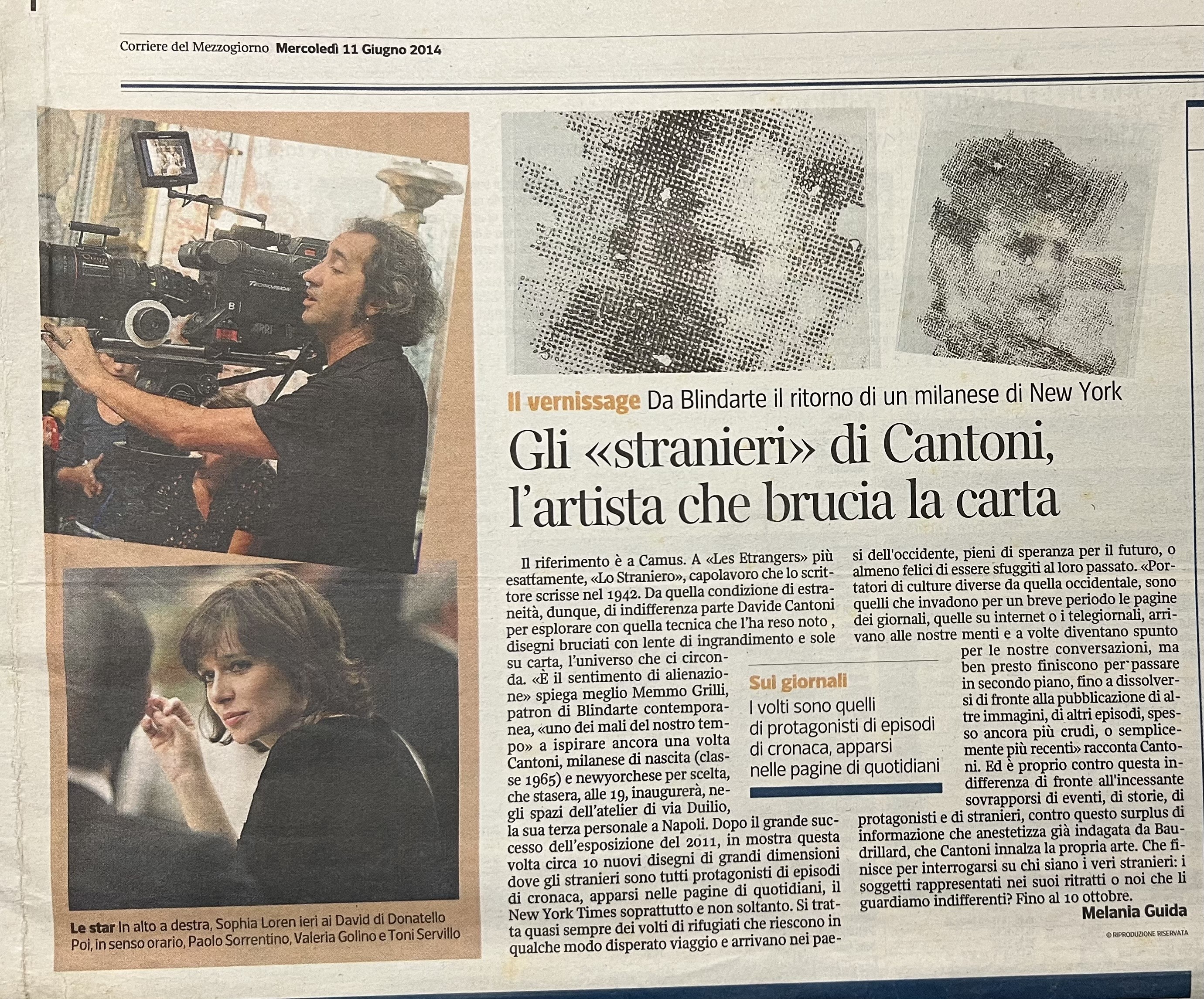Corriere del Mezzogiorno, 11/6/2014 - Gli «stranieri» di Canoni, l'artista che brucia la carta (di M. [..]