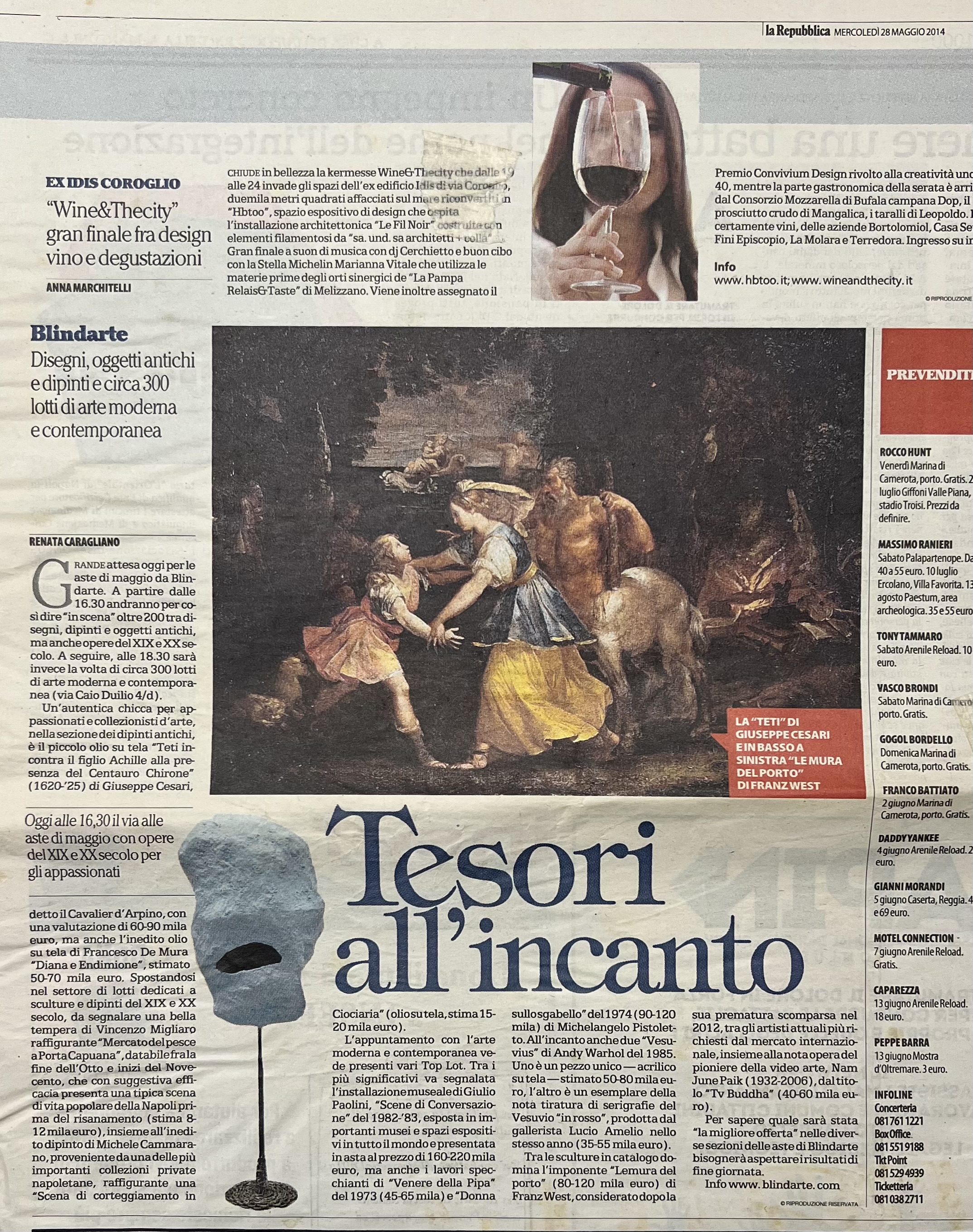 la Repubblica, 28/5/2014 - Tesori all'incanto. (di Renata Cararagliano)