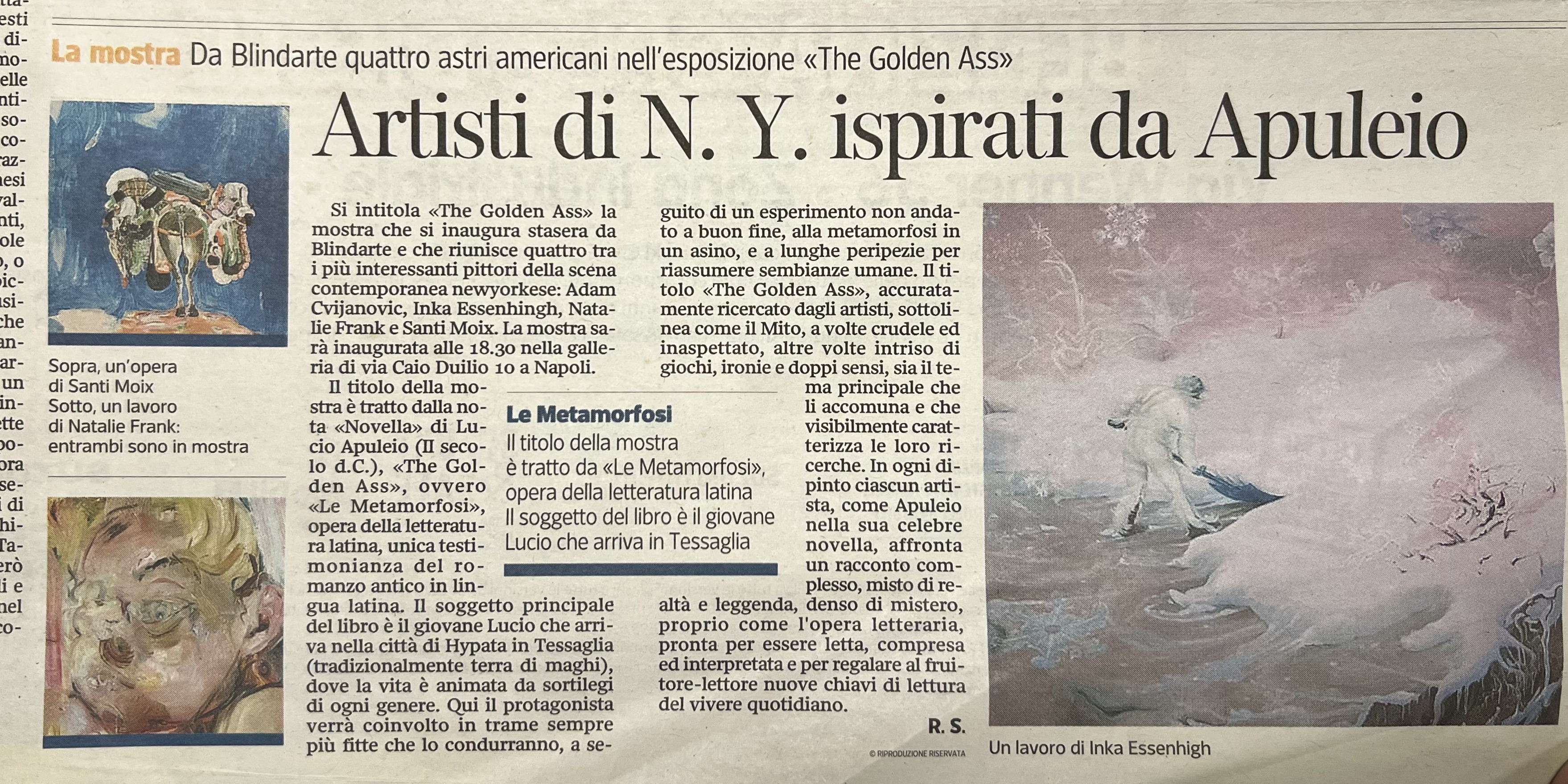 Corriere del Mezzogiorno, 16/3/2013 - Artisti di N.Y. ispirati da Apuleio. (di R.S.)